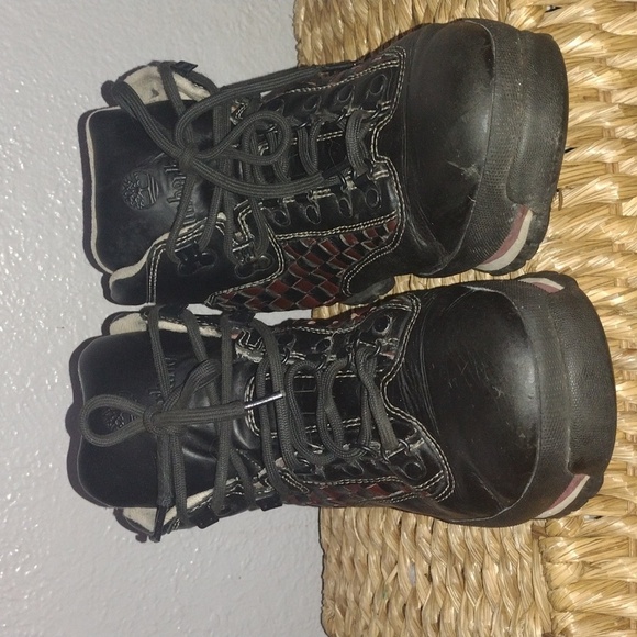 Vintage Leather Black Brown Weave Timberland boots 11 - Picture 4 of 6